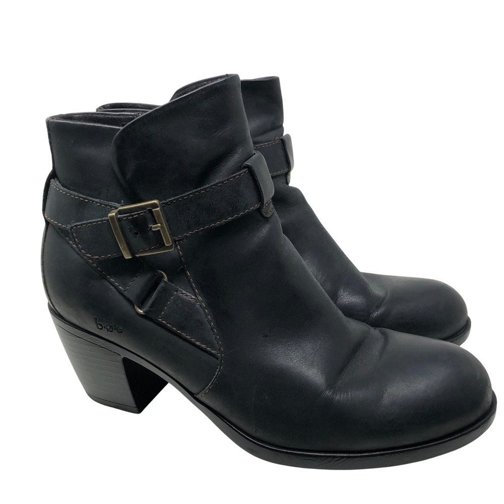b.o.c. Ankle Boots Womens 8.5 Womens Black Leather Buckle Strap Block Heel  Edgy